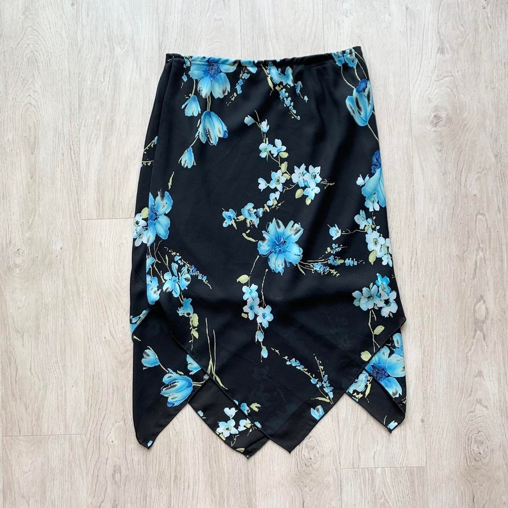 Vintage Y2K 2000 90s blue floral midi skirt